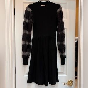 Nanette Lepore Black Dress with Sheer Striped Sleeves